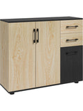 Aparador compacto con dos puertas dos cajones y combinacion de estilo natural y moderno