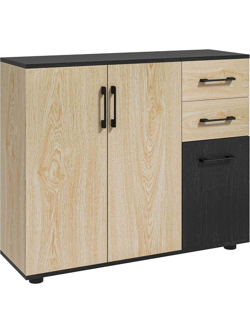 Aparador compacto con dos puertas dos cajones y combinacion de estilo natural y moderno