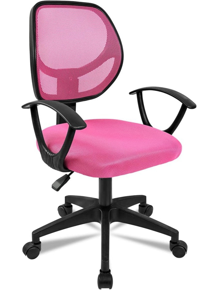 Asiento Ergonomico de Escritorio con Respaldo de Malla Aireada Cojin Acolchado y Ruedas