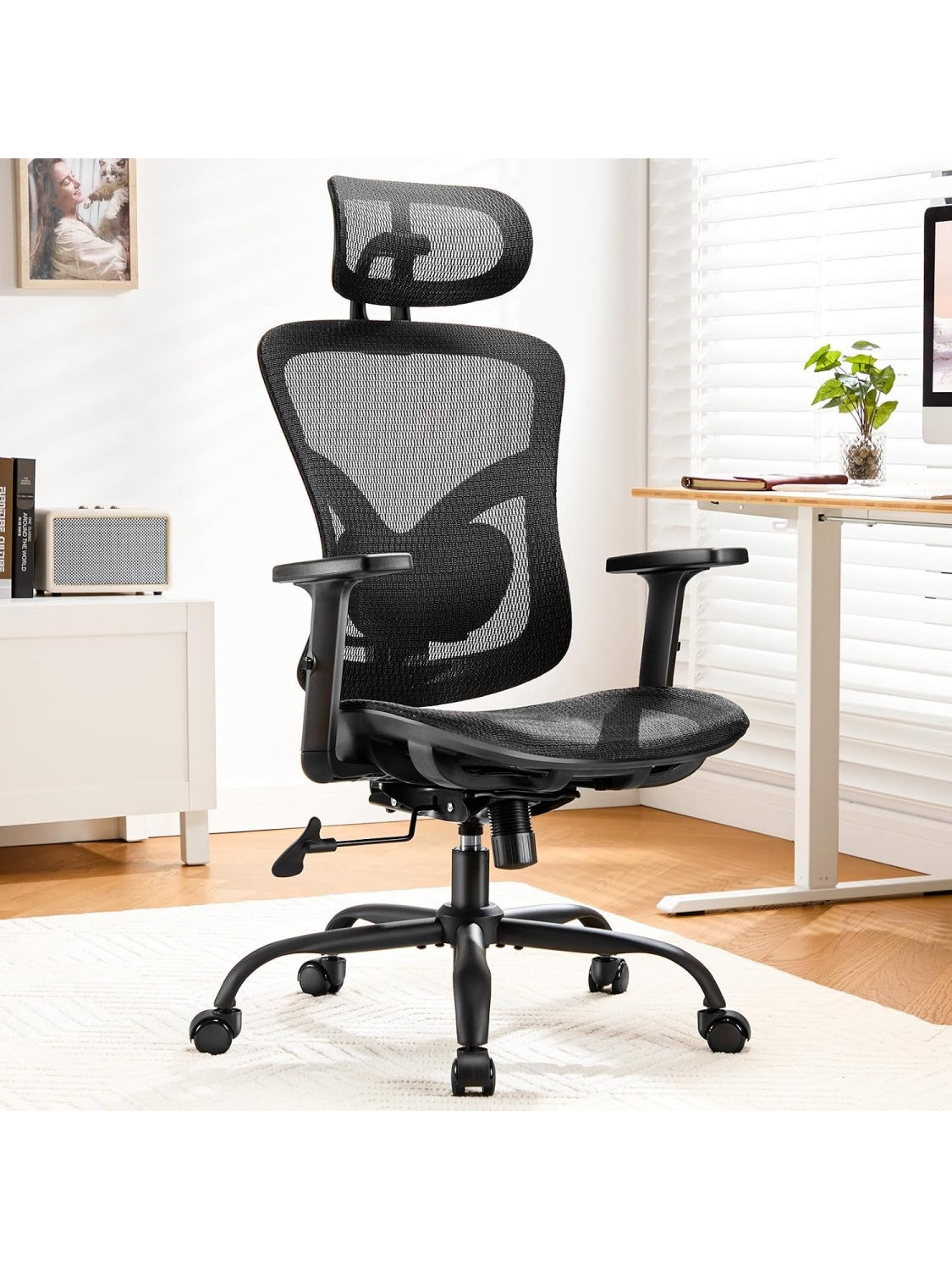 Silla de Malla Alta con Soporte Posterior Ajustable Brazos Regulables y Diseno Ergonomico
