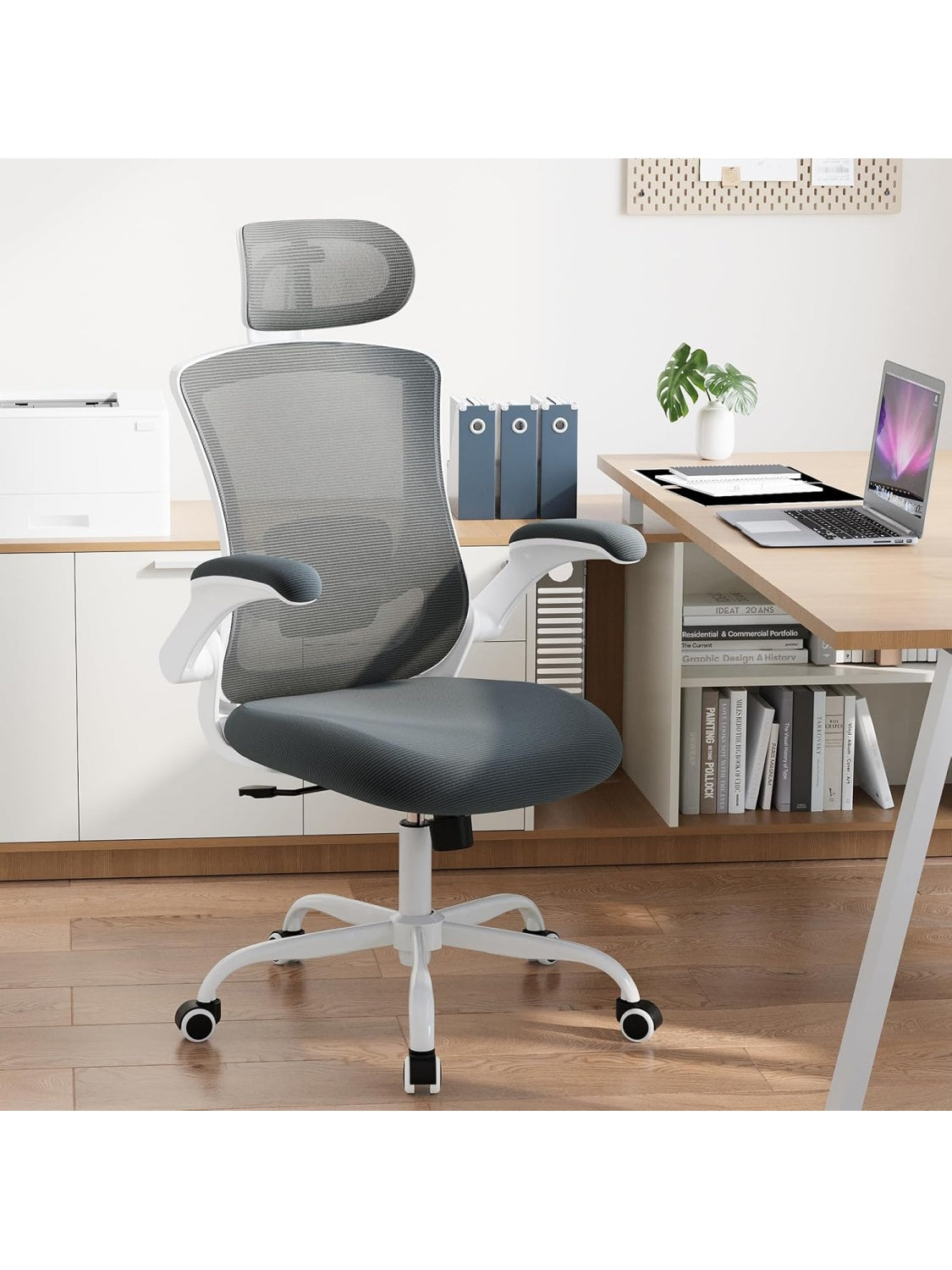 Silla de Trabajo con Malla Transpirable Reposacabezas Ajustable Apoyo Lumbar y Funcion Basculante