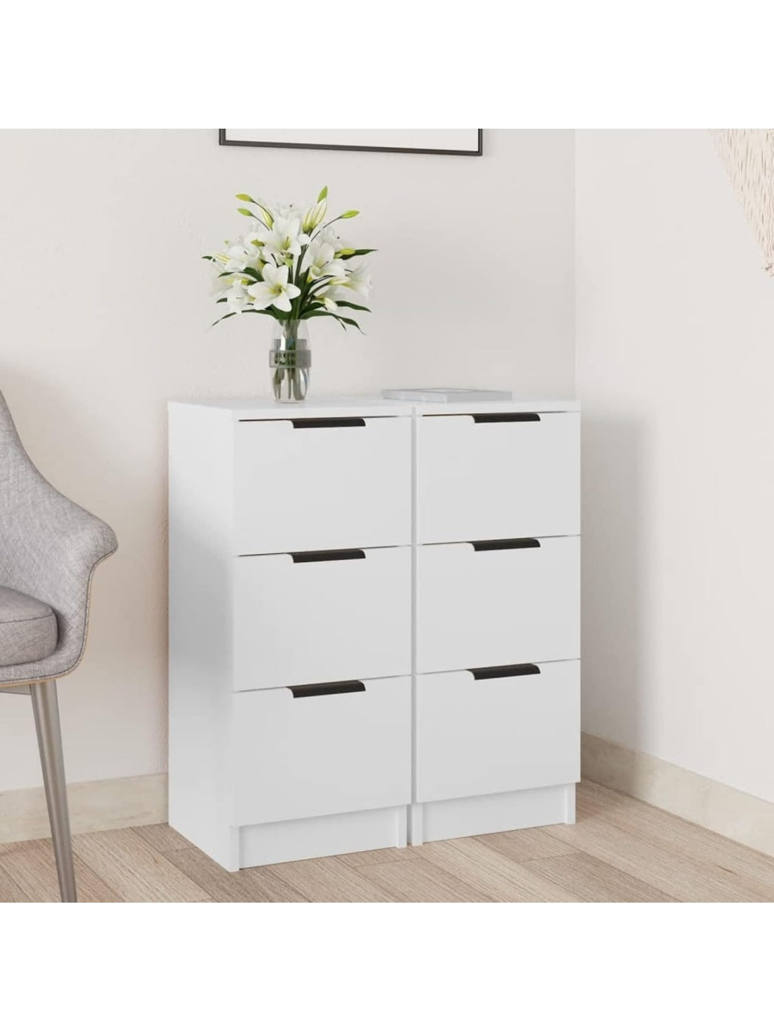 Set de dos armarios auxiliares blancos compactos para almacenamiento en comedor salon o pasillo