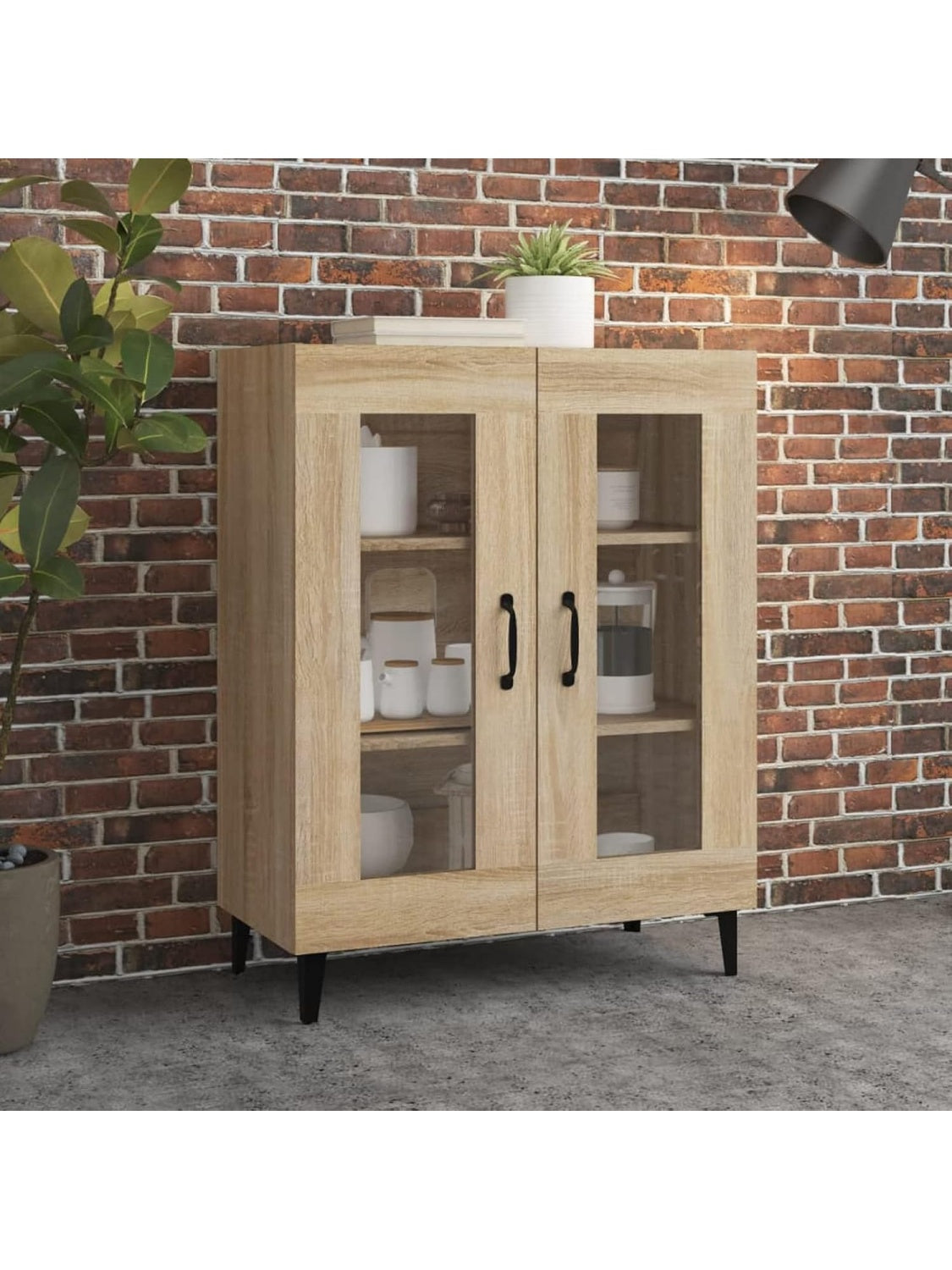 Aparador auxiliar de roble Sonoma con puertas de almacenamiento para comedor salon pasillo cocina u oficina domestica