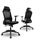 Sillon de Oficina Reclinable con Apoyacabezas Ajustable Brazos Regulables y Soporte Lumbar Negro