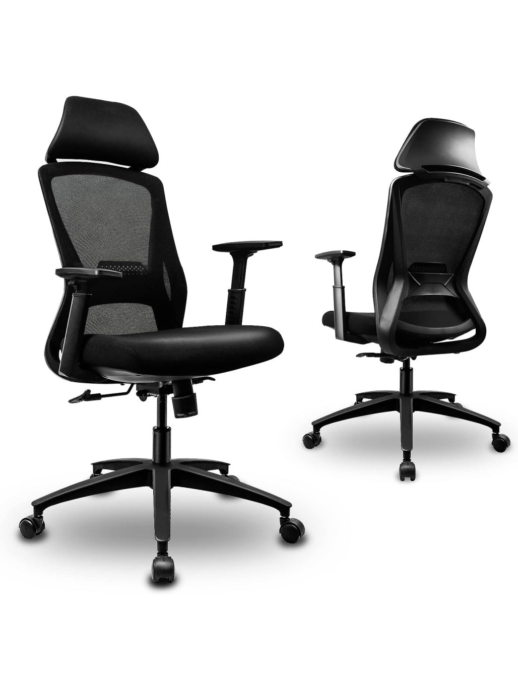 Sillon de Oficina Reclinable con Apoyacabezas Ajustable Brazos Regulables y Soporte Lumbar Negro