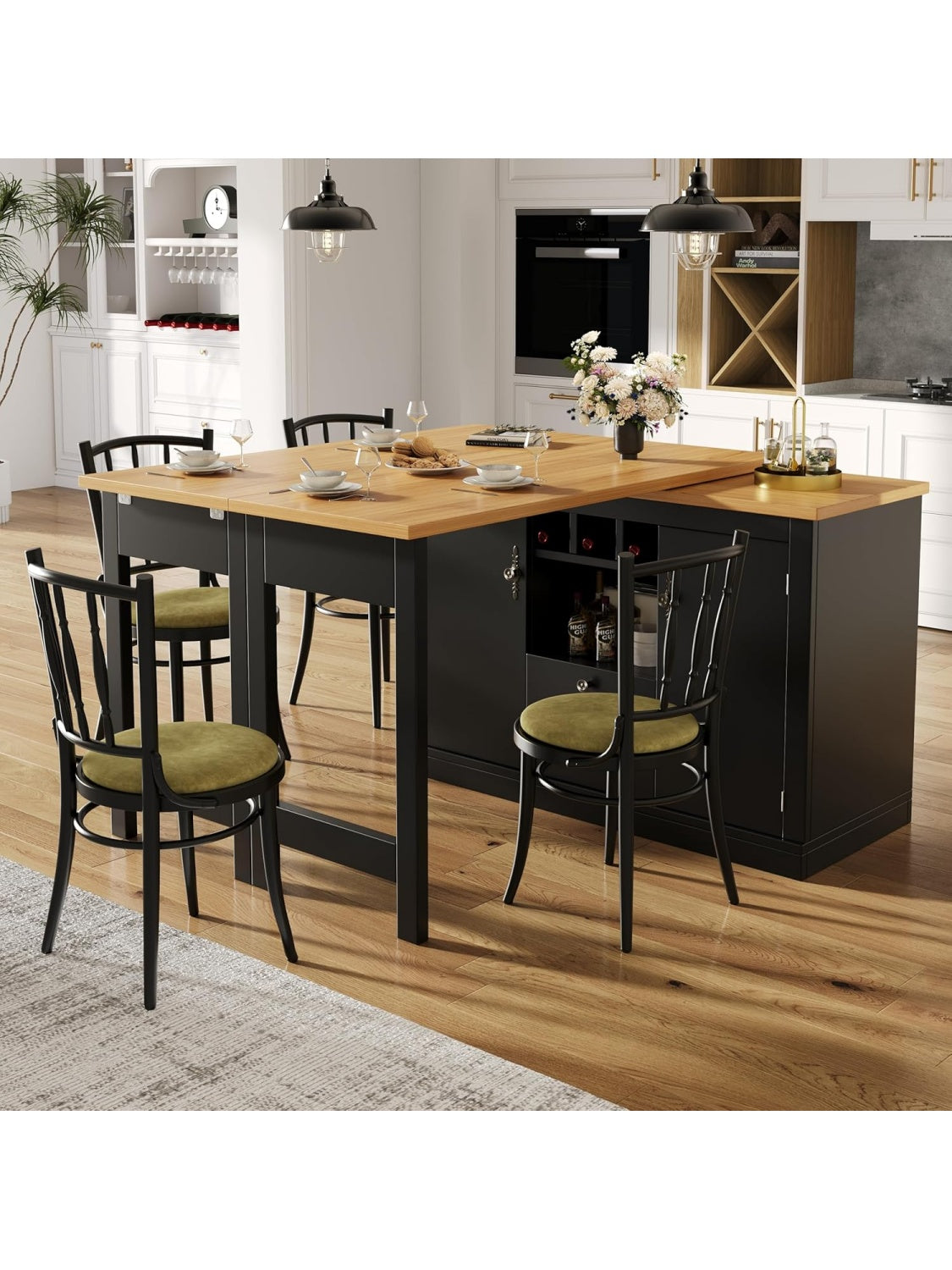 Mesa de bar extensible con almacenamiento integrado ajuste de longitud y giro completo para cocina comedor u oficina