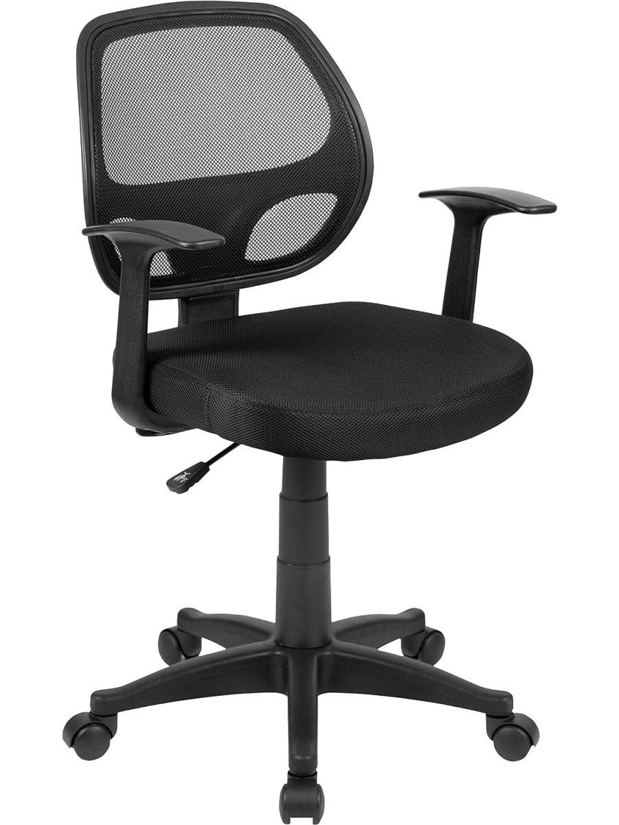 Silla de Oficina Tejida con Respaldo Medio Acolchado y Acabado Negro
