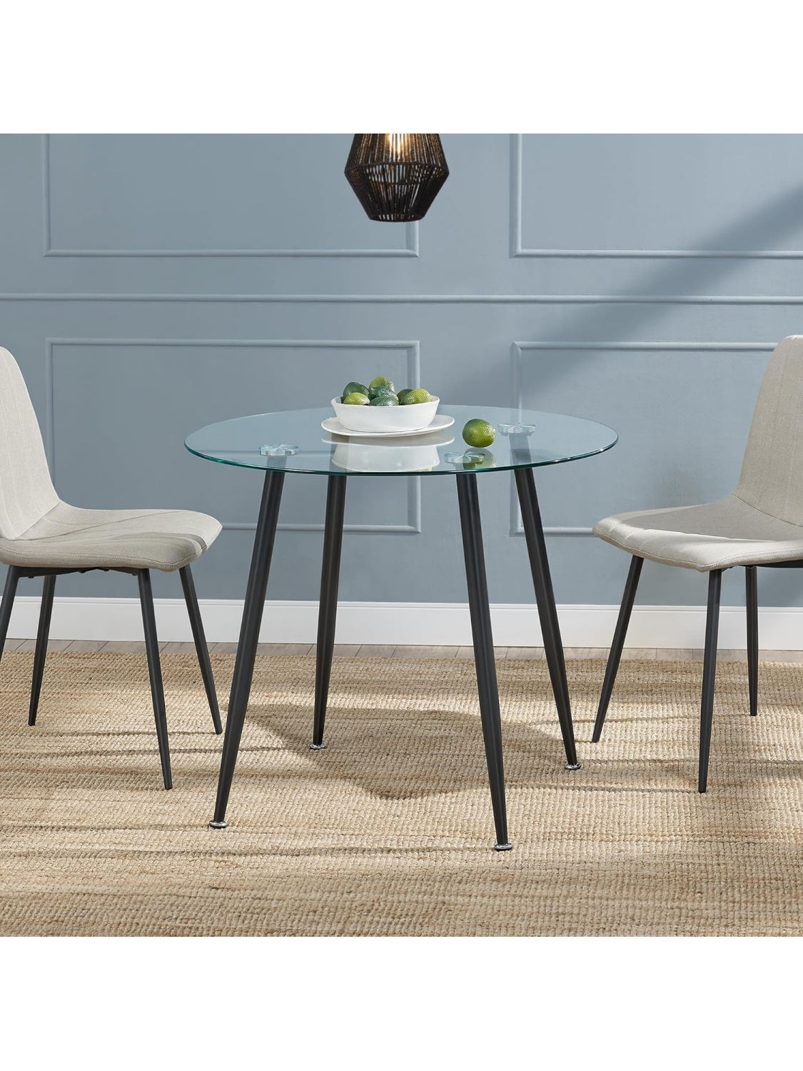 Mesa Redonda de Cristal con Patas Metalicas para Comedor, Estudio u Oficina