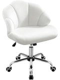 Silla de Escritorio de Terciopelo con Diseno Ergonomico Sin Brazos y Base Giratoria Blanca