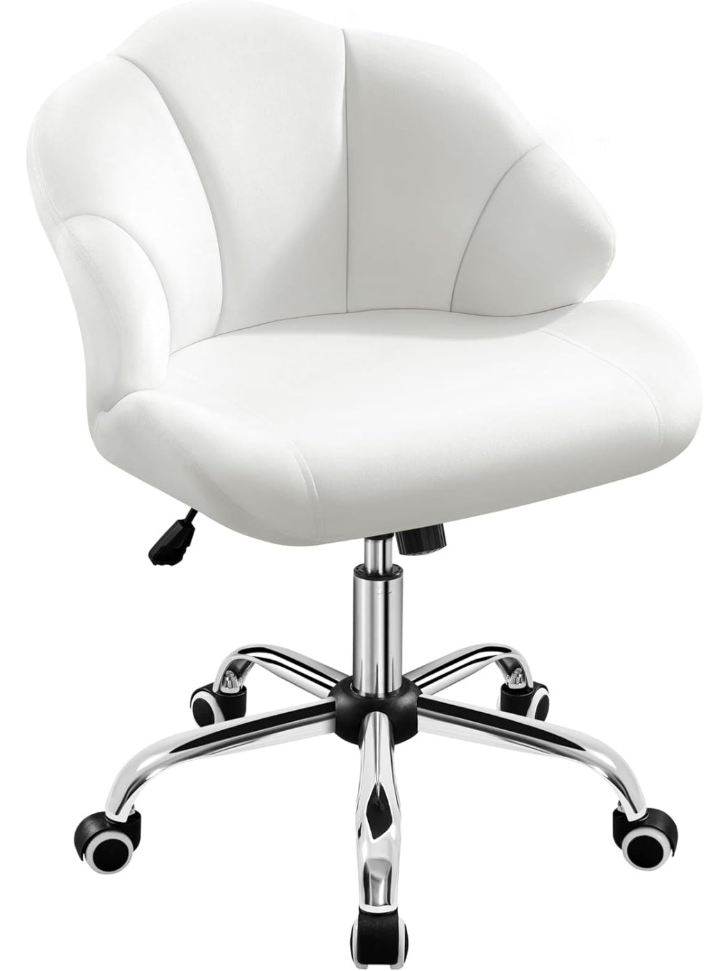 Silla de Escritorio de Terciopelo con Diseno Ergonomico Sin Brazos y Base Giratoria Blanca